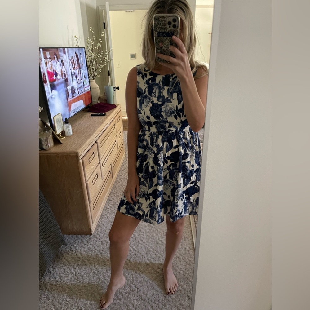 White and blue floral dress